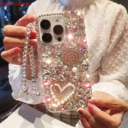 Luxury Bling Lollipop Rhinestone Case with Strap for iPhone 11–17 Pro Max/Air/Plus