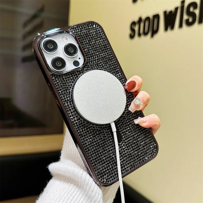 Original MagSafe Diamond Pattern Case for iPhone 11–17 Pro Max/Plus – Shiny Bling Cover