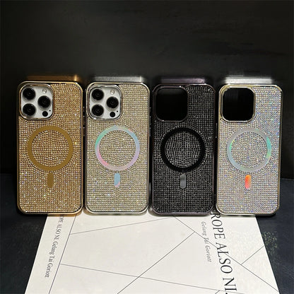 Original MagSafe Diamond Pattern Case for iPhone 11–17 Pro Max/Plus – Shiny Bling Cover