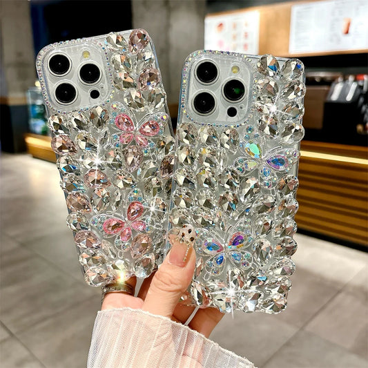 Luxury Glitter Butterfly Rhinestone Case for iPhone 11–17 Pro/Pro Max – Full Bling Cover