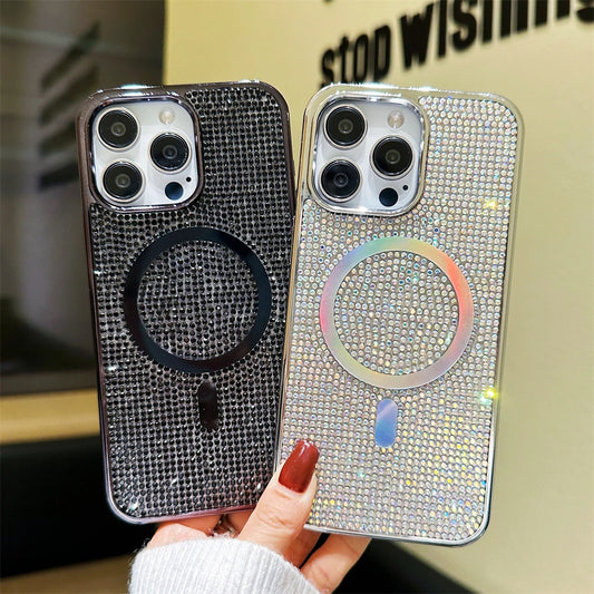 Original MagSafe Diamond Pattern Case for iPhone 11–17 Pro Max/Plus – Shiny Bling Cover