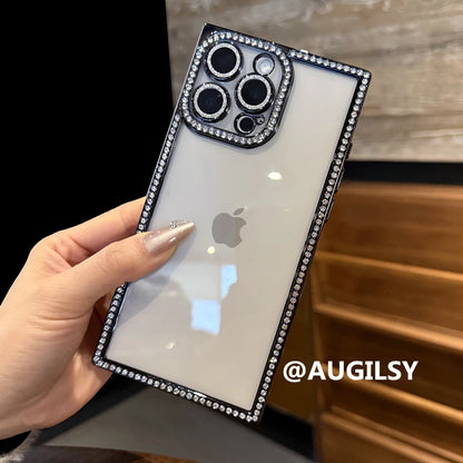 Luxury Plating Diamond Bling Case for iPhone 13–17 Pro Max/Air – Shockproof Square Cover