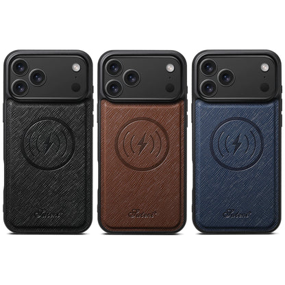 EUCAGR for IPhone 17 Pro Max 16 Plus 15 14 13 12 Magnet Wireless Charging Magsafe Phone Case Luxury Carbon Fibre Faux Leather