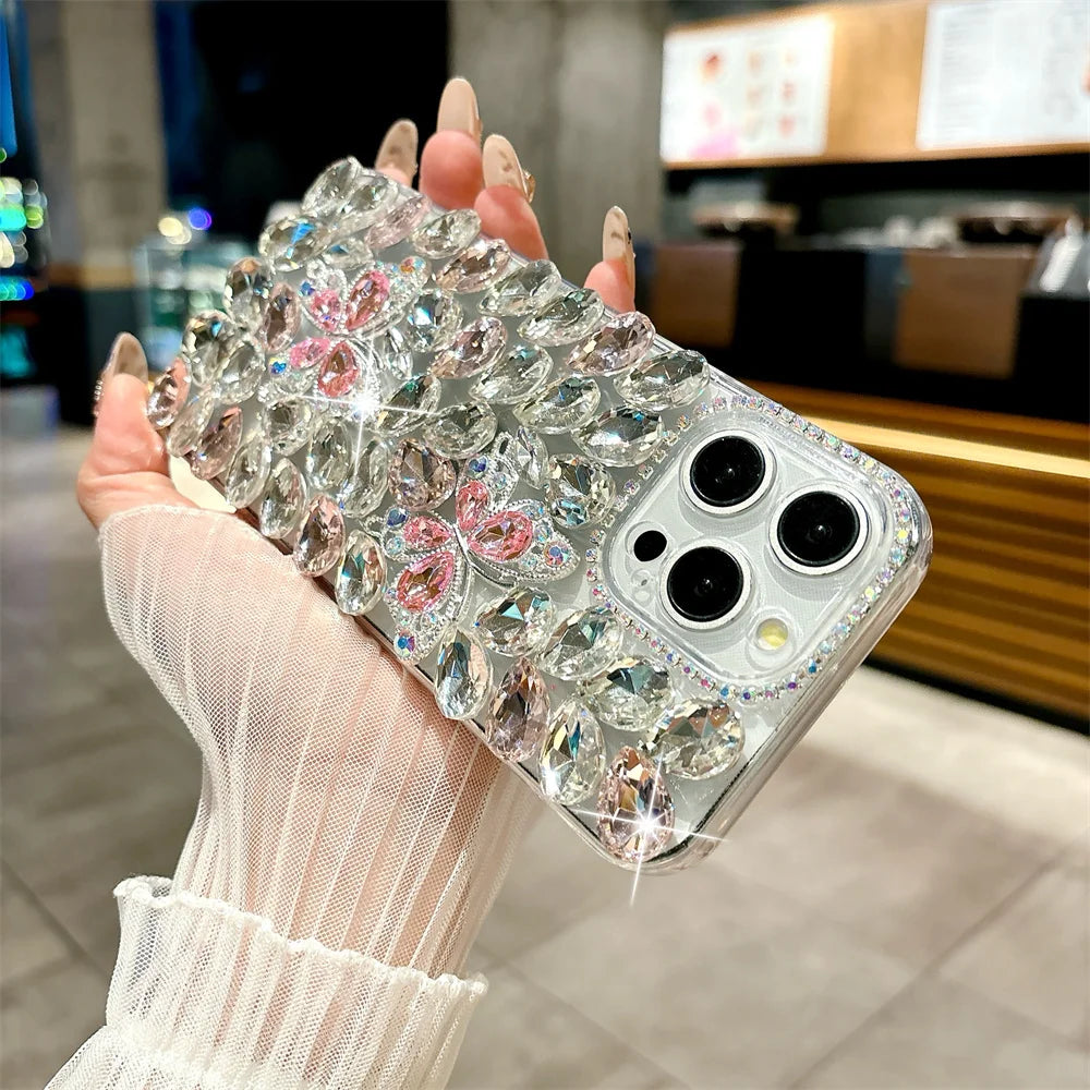 Luxury Glitter Butterfly Rhinestone Case for iPhone 11–17 Pro/Pro Max – Full Bling Cover