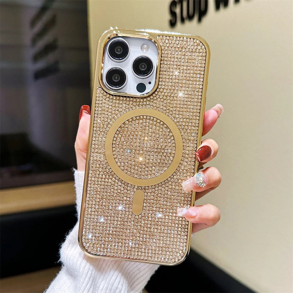 Original MagSafe Diamond Pattern Case for iPhone 11–17 Pro Max/Plus – Shiny Bling Cover