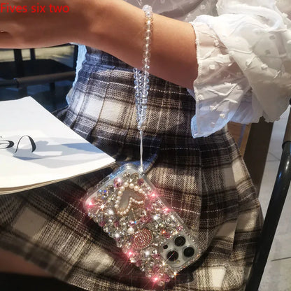 Luxury Bling Lollipop Rhinestone Case with Strap for iPhone 11–17 Pro Max/Air/Plus