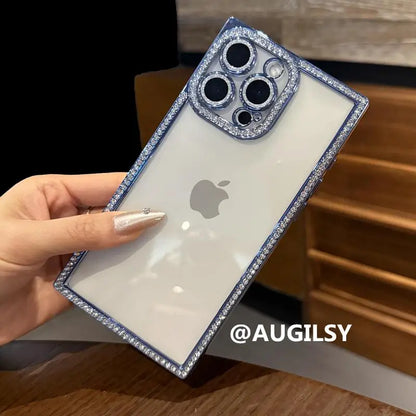 Luxury Plating Diamond Bling Case for iPhone 13–17 Pro Max/Air – Shockproof Square Cover