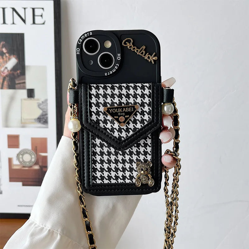 Cute Bling Bear Diamond Crossbody Card Holder Case for iPhone 7–17 Pro Max