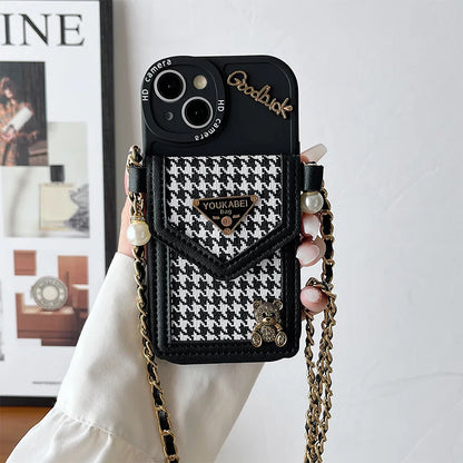 Cute Bling Bear Diamond Crossbody Card Holder Case for iPhone 7–17 Pro Max