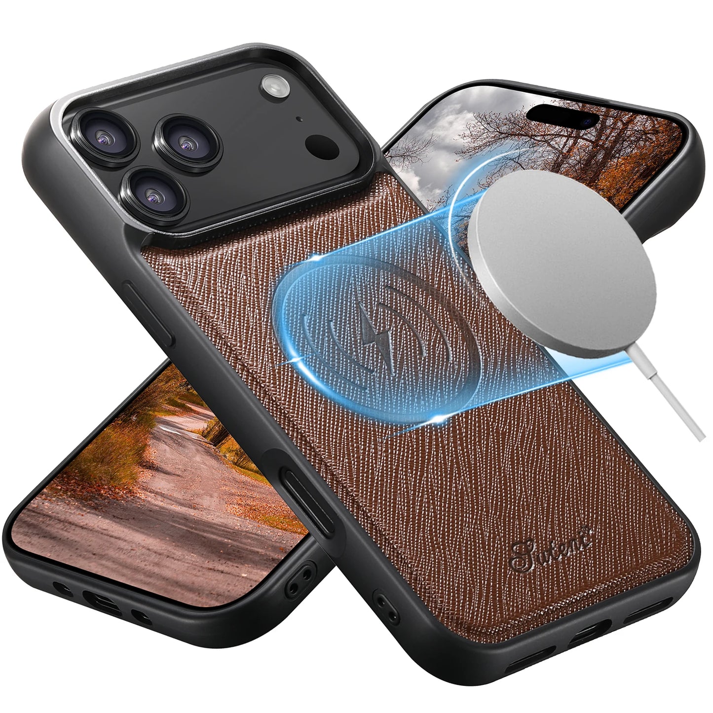 EUCAGR for IPhone 17 Pro Max 16 Plus 15 14 13 12 Magnet Wireless Charging Magsafe Phone Case Luxury Carbon Fibre Faux Leather