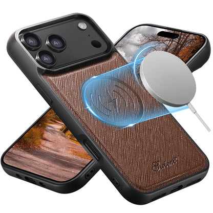 EUCAGR for IPhone 17 Pro Max 16 Plus 15 14 13 12 Magnet Wireless Charging Magsafe Phone Case Luxury Carbon Fibre Faux Leather