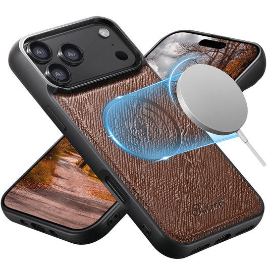 EUCAGR for IPhone 17 Pro Max 16 Plus 15 14 13 12 Magnet Wireless Charging Magsafe Phone Case Luxury Carbon Fibre Faux Leather
