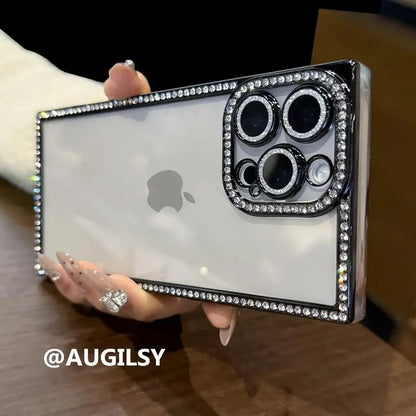 Luxury Plating Diamond Bling Case for iPhone 13–17 Pro Max/Air – Shockproof Square Cover