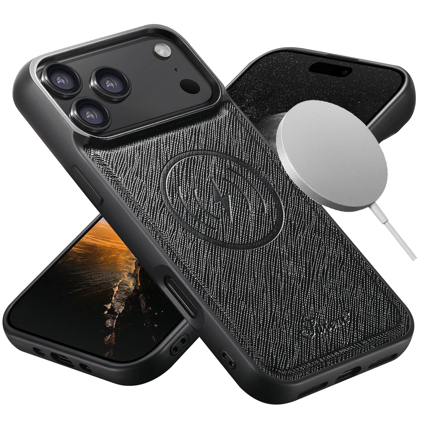 EUCAGR for IPhone 17 Pro Max 16 Plus 15 14 13 12 Magnet Wireless Charging Magsafe Phone Case Luxury Carbon Fibre Faux Leather