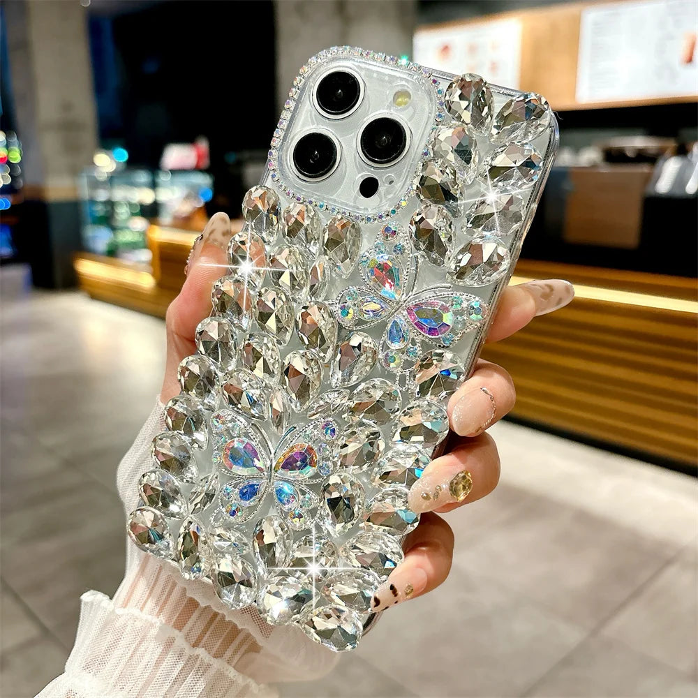 Luxury Glitter Butterfly Rhinestone Case for iPhone 11–17 Pro/Pro Max – Full Bling Cover