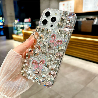 Luxury Glitter Butterfly Rhinestone Case for iPhone 11–17 Pro/Pro Max – Full Bling Cover
