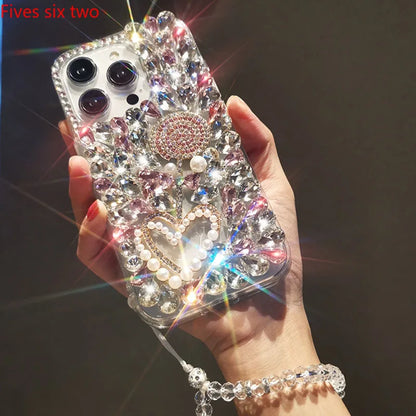 Luxury Bling Lollipop Rhinestone Case with Strap for iPhone 11–17 Pro Max/Air/Plus