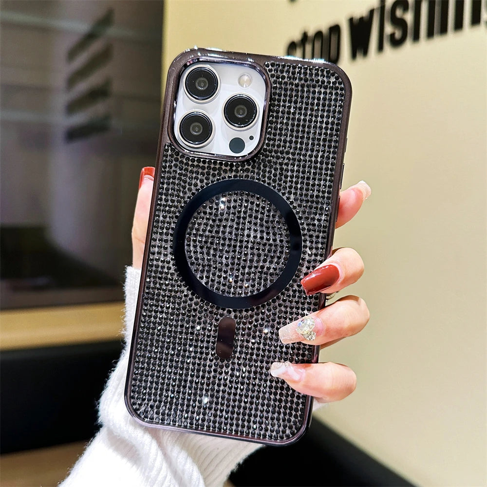 Original MagSafe Diamond Pattern Case for iPhone 11–17 Pro Max/Plus – Shiny Bling Cover