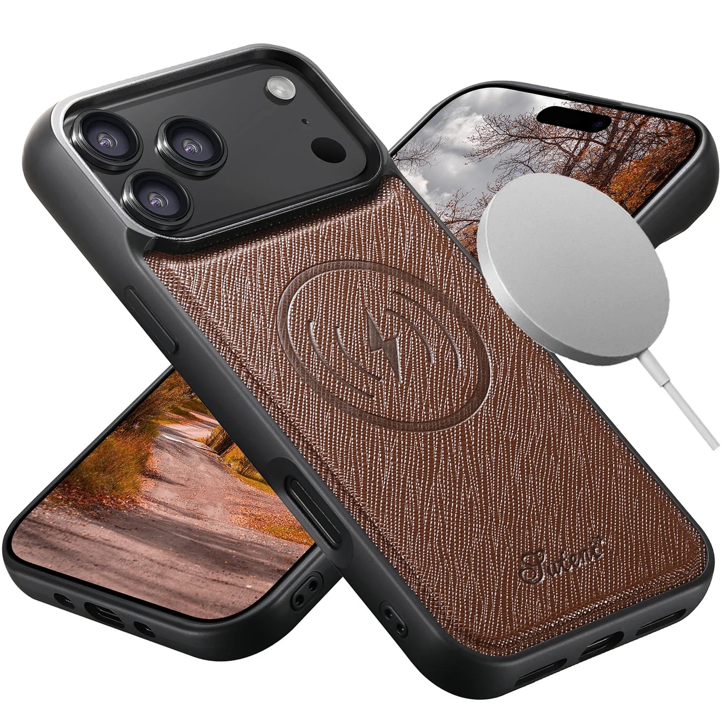 EUCAGR for IPhone 17 Pro Max 16 Plus 15 14 13 12 Magnet Wireless Charging Magsafe Phone Case Luxury Carbon Fibre Faux Leather