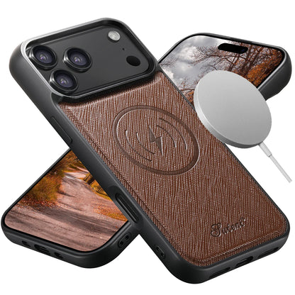 EUCAGR for IPhone 17 Pro Max 16 Plus 15 14 13 12 Magnet Wireless Charging Magsafe Phone Case Luxury Carbon Fibre Faux Leather