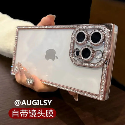 Luxury Plating Diamond Bling Case for iPhone 13–17 Pro Max/Air – Shockproof Square Cover