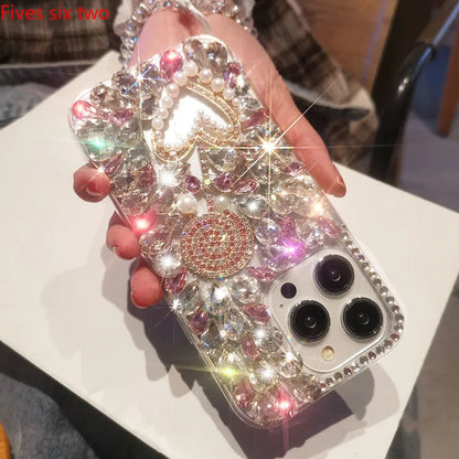 Luxury Bling Lollipop Rhinestone Case with Strap for iPhone 11–17 Pro Max/Air/Plus