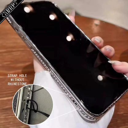 Luxury Glitter Rhinestone Case with Magnetic Holder & Lens Film for iPhone 12–17 Pro Max/Air